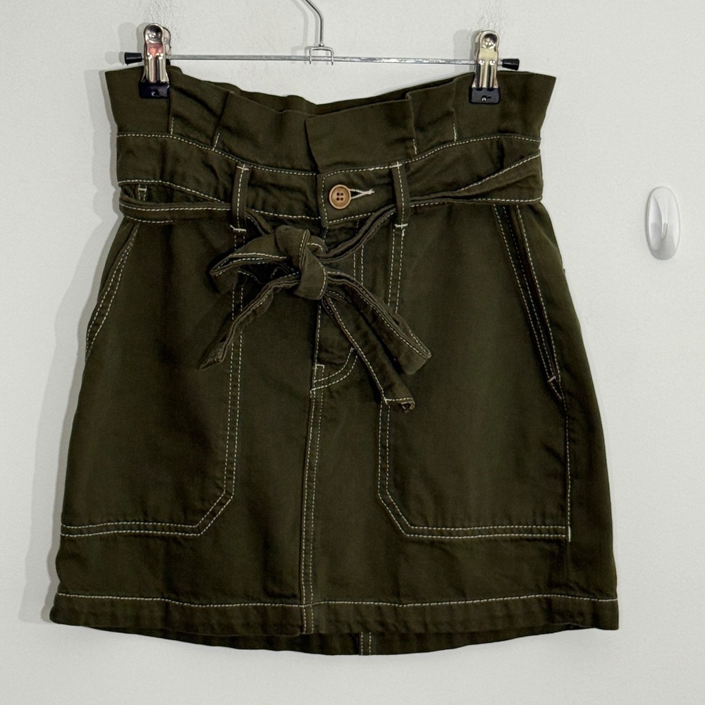 Free People Womens Skirt 0 Olive Green Paperbag Waist Utility Safari Boho